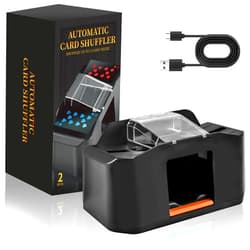 Nileole 2 Decks Quiet Card Shuffler, Automatic 2000 MAh Rechargeable Electric Shuffler, Playing Cards, Texas Hold'em, Poker, Home Card Games, Blackjack (2 Decks, Orange)