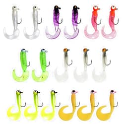 OROOTL Soft Fishing Lures Jig Head Hooks Kit, Crappie Jigs Lures Kit Mixed Curly Grub Lures Tube Baits Soft Plastic Swimbaits for Bass Trout Panfish Saltwater Freshwater Fishing