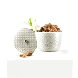 Otantik Home Otantik Decorative Porcelain Jar/Server with Lid - Cookies Jar – Chocolate Jar – Candy Jar – Savory Jar - Perfect for Gift ideas and Home Décor (Grey & Silver, L/7.0 Inch)