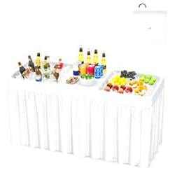 Giantex 5 FT Folding Ice Table with Double Sinks and Drains, Portable Ice Cooler Table with Removable Skirt, No Assembly, Foldable in Half, Fill and Chill Table for Party Camping BBQ Wedding, White