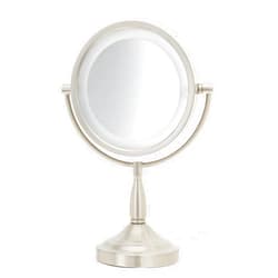 JERDON Lighted Tabletop Makeup Mirror - Halo Lighted Makeup Mirror with 1X and 7X Magnification in Nickel Finish - 8.5-Inch Diameter Vanity Mirror - Model LT856N
