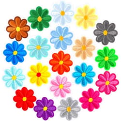 PAGOW 20 Pcs Flower Iron on Patches, Cute Daisy Flower Applique Patch, Sew On Embroidered Applique Sewing Patches for Bags, Jackets, Jeans, Clothes DIY Patches, 1.57x1.57inch (W*H), 20 Colors