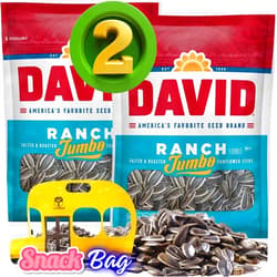 Think FWD (PACK OF 2) David Sunflower Seeds Ranch Flavor JUMBO SIZE - Comes With Bus Resealable ZipBag by Think FWD - Whole Seeds Seasoned, Salted & Roasted (2 Bags, Ranch)