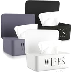 Singhoow 3 Pack Baby Wipes Dispenser Refillable Wipe Holder with Lid Toilet Container for Bathroom Tissue Paper Storage Box for Home Office Cars(Small,Black, White, Gray)