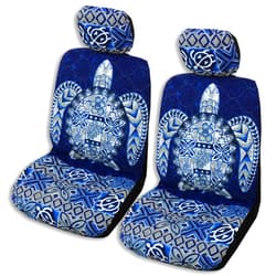 Winnie Fashion 2 Hawaiian Car Seat Covers w/Headrest Covers Big Sea Turtle (Honu) Navy, Regular No Customization