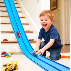 INKZOO Flex Tracks 15 Ft Starter Set Flexible Race Track for Kids 3+, Flexible Car Track Race Car Ramp Track Compatible with Diecast 1/64th Cars, Portable Rolls Up Race Tracks with Strong Suction Cups
