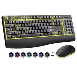 EDJO Wireless Keyboard and Mouse Combo, 7 Backlit Effects, Wrist Rest, Sleep Mode, 2.4G Lag Free Ergonomic Wireless Keyboard with 6 Buttons Cordless Mouse for Windows, Mac, Computer, PC, Laptop
