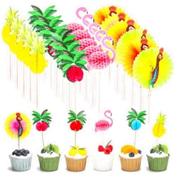 AcDesign 200PCS Cocktail Picks 4.7 Inch Hawaii Fruit Sticks Tropical Themed Bamboo Sticks Flamingo Pineapple Palm Shape Picks for Summer Beach Birthday Party Favors Supplies (Mixed)