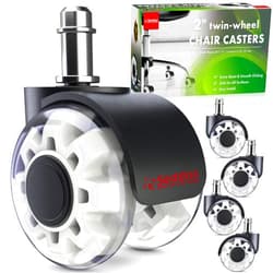 Seddox Ideas for Your Home SEDDOX Office Chair Wheels Replacement Set of 5 - Dual 2 Inch Soft Chair Casters for Hardwood Vinyl Tile - Heavy Duty & Safe for All Floors - Universal Fit Most Computer Gaming & Desk Chairs - White