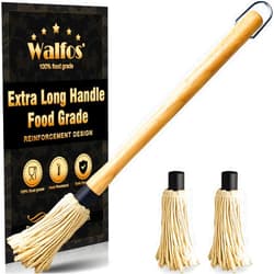 Walfos BBQ Mop Brushes for Sauce, Grilling Basting Mop Wooden Long Handle with 3 Heads, for Grilling, Barbecue, Smoking Steak (18