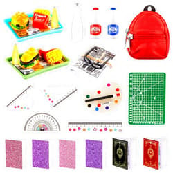 Zhanmai 17 Pcs Mini Stuff Miniature Doll House Accessories - Mini School Supplies for Dolls - Miniature Food Set Hamburger Fries Juice Fast Food Set Pretend Play