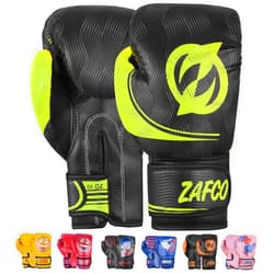 Zafco Sports Zafco Kids Boxing Gloves for Kids Junior Muay Thai Kick Boxing Training MMA Punching Bag Children Youth Black Yellow 4oz