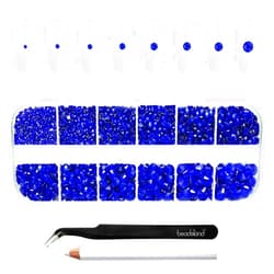 Beadsland Rhinestones for Makeup,8 Sizes 2500pcs Blue Flatback Rhinestones Face Gems for Nails Crafts with Tweezers and Wax Pencil,Sapphire,SS4-SS30