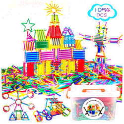 Juboury 1054Pcs Building Toy Building Blocks Bars Different Shape Educational Construction Engineering Set 3D Puzzle, Interlocking Creative Connecting Kit, Great STEM Toy for Both Boys and Girls