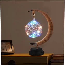 HFHungkeong LED Decorative Enchanted Lunar Lamp with USB Power,Table Lamp Lunar Crescent Ramadan Lamps Bedside Night Lights Gifts Suitable for Christmas Birthday 5.5 * 5.1 * 11inch（Round Ball Color）