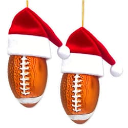 Ushinemi Set of 2 Football Ornament for Christmas Tree, 2024 Glass Football Christmas Ornaments in Santa Hat, Xmas Hanging Decor Tradition Blown Glass Ornament Keepsake Gifts