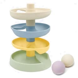 Little Rawr Silicone Ball Drop Tower Toy for Toddlers, 4-Tier Rolling Ramp Track with Wooden Balls, Soft Food-Grade Silicone Montessori Toy for Early Learning, Fine Motor Skill Development, Ages 1–3