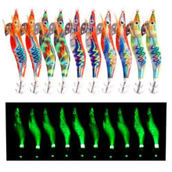 Shaddock Fishing Squid Jig Hook Hard Fishing Lures - 10Pcs Luminous Saltwater Fishing Artificial Shrimp Glow in The Dark Bionic Bait Kit for Fishing Cuttlefish Squid