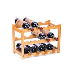 FOSTERSOURCE Wine Rack, Natural Bamboo Storage Rack Freestanding Countertop Stackable Display Shelf Wine Bottle Holder (3-Tiers 12-Bottles)