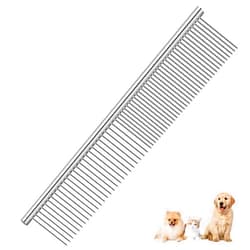 BRILLIRARE Dog Grooming Comb Pet, Stainless Steel Cat Combs with Rounded Teeth, Professional Metal Tear Stain Remover, Dematting Tool for Small, Medium & Large Pets-7.5in
