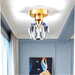 ZLKDESC Chandeliers,Crystal Semi Flush Mount Ceililight Modern Ceilingps Globe Hallway Lightifixture Metal Cage E27 for Hallway Entryway Bedroom Closet Foyer Hall/Light