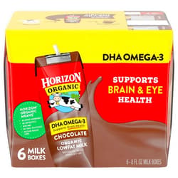 Horizon Organic Shelf-Stable 1% Lowfat Milk Boxes with DHA Omega-3, Chocolate, 8 Fl Oz, 6 Pack (Pack of 3)