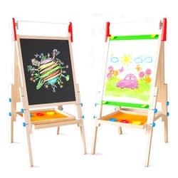Tiny Land Easel for Kids with 2 Drawing Paper Roll, Learning-Toy for 3,4,5,6,7,8 Years Old Boy & Girls, Wooden Chalkboard & Magnetic Whiteboard & Painting Paper Stand, Gift & Art Supplies for Toddler
