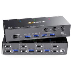 Camgeet 8K Displayport KVM Switch 2 Monitors 3 Computers 8K@60Hz 4K@144Hz,Camgeet Dual Monitor KVM Switch Displayport with 4 USB 3.0 Ports for USB Devices,Wired Remote and 12V Power Adapter Included