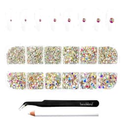 Beadsland Rhinestones for Makeup,8 Sizes 2500pcs Crystal AB Flatback Rhinestones Eye Gems for Nails Crafts with Tweezers and Wax Pencil,Crystal AB,SS4-SS30