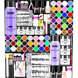 YEVYO Acrylic Nail Kit, Nail Kit for Beginners with Everything, 24 Colors Glitter Acrylic Powder and Liquid Monomer Set, 200 Pcs Nail Tips, 3 Pcs Acrylic Nail Brush for Home DIY Extension Nail Salon