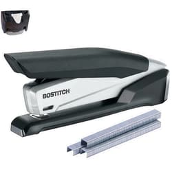Bostitch Office Executive 3 in 1 Stapler, Includes 210 Staples and Integrated Staple Remover, One Finger Stapling, No Effort, 20 Sheet Capacity, Spring Powered Stapler, Black/Gray (INP20)