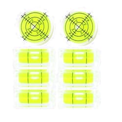 LAIESYA 8Pcs Small Bubble Spirit Level Mini Square Levels Measuring Tools for Balancing Frame, Mural, Picture Hanging, Turntable, Tripod, Camera, Phonograph, 10x10x29mm, 32x7mm (Set A)