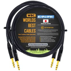 WORLDS BEST CABLES 2 Units - 5 Foot - Canare L-4E6S, Star Quad Balanced TRS Patch Cable with Eminence Gold E502 TRS Stereo Plugs - Custom Made