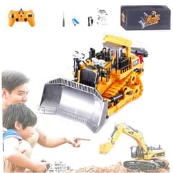 Skeayid Remote Control Excavator RC Toy with 360 Rotation, Beach RC Excavator and RC Dump Truck for Adults, Rechargeable 11 Channel Alloy RC Hydraulic Excavator with Sound Light (Bulldozer A)