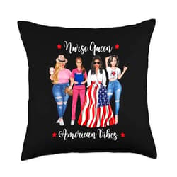 Lush Nursing American Nurse Queen Womens Patriotic Flag USA Cute Throw Pillow, 18x18, Multicolor