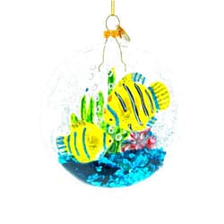 BestPysanky Yellow Fishes Inside Fish Tank Glass Christmas Ornament
