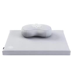 Mindful Modern Meditation Cushion & Zabuton Meditation Mat Bundle - 100% Cotton Meditation Cushion Set for Yoga - Buckwheat Crescent Shaped Zafu Floor Pillow Rectangular Mat - Slate Grey Color