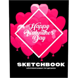 Alex Designs Publishing Sketchbook Black Paper for Gel Pens and Valentine's Day Heart Shape Balloons on Cover: Notebook Diary/Journal with Black Pages for Girls Boys 8.5