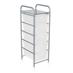 Honey-Can-Do Honey Can Do 5-Drawer Rolling Storage Cart with Plastic Drawers, Silver CRT-08923 Clear