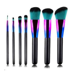 EXmalAia 7 Colorful Makeup Brushes Set Gradient Blue Wooden Handle Beauty Makeup Brush Set Eyeshadow Brush