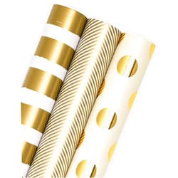 WRAPAHOLIC Wrapping Paper Roll - Mini Roll - 3 Rolls - 17 Inch X 120 Inch Per Roll - Gold Print for Birthday, Holiday, Wedding, Baby Shower Packing