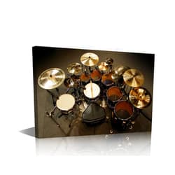 TUMOVO Shelf Drum Set Wall Canvas Painting for Bedroom Kitchen Home Decorations Drum on Stage Pictures Print 1 Panels Musical Instrument Wall Hanging Painting Artwork Gift Framed Ready to Hang 18x12 in