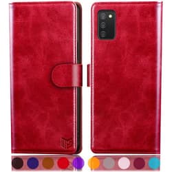SUANPOT for Samsung Galaxy A02S with RFID Blocking Leather Wallet case Credit Card Holder, Flip Folio Book Phone case Shockproof Cover for Women Men for Samsung A02S case Wallet Red