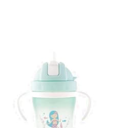 Stephen Joseph Straw Cups, Transition Straw Cup with Removable Handles, Flip-Top Straw Spill Free Baby Sippy Cup, Soft Straw Cup – 5oz, Mermaid