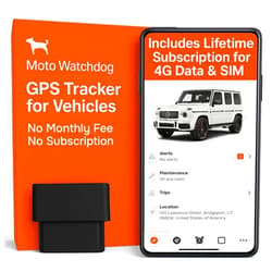Moto Watchdog GPS Tracker for Vehicles, No Monthly Fee, No Subscription with Real-Time Location, Mileage Tracking, Speeding Monitoring, Route History, Geofence, OBD, for Fleets & Families, USA, Moto Watchdog