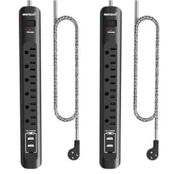 Oviitech 2 Pack Power Strip Surge Protector - 5Ft Extension Cord with 6 Outlets with 3USB Ports(1 USB C) Port, 1875W/15A, Flat Plug, Wall Mount Desk Charging Station for Home Office, Dorm Room