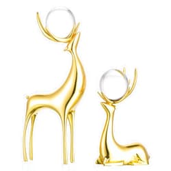Sziqiqi Brass Reindeer Sculptures Animal Figurine Statues Christmas Deer Pure Copper Heavy Reindeer Ornaments for Home Decor Accents Living Room Office Bookself Tabletop Mantle Decoration