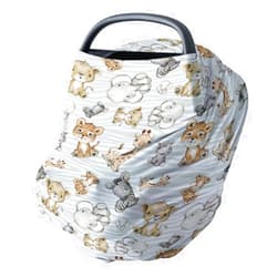 HawSkgFub Safari Animal 5-in-1 Car Seat Cover for Baby Boy Girl Gift, Jungle Elephant Lion Giraffe Zebra Leopard Privacy Breastfeeding Nursing Cover, Newborn Infant Multi-use Carseat Canopy Carrier