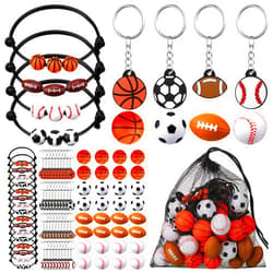 Nosiny Sportball Party Favors - 108 Pcs Bulk Set Including 36 Keychains, 36 Stress Balls & 36 Charm Bracelets for Team Birthday Parties