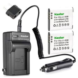 Kastar 2X Battery + Charger for Olympus LI-50B LI-50C & XZ-1 SZ-30MR SZ-10 SZ-11 SZ-20 SP800UZ Stylus Tough-6020 Tough-8010 Tough-6000 Tough-8000 Tough TG-810 1030 SW TG-610 SZ10 Tough 8000 TG810